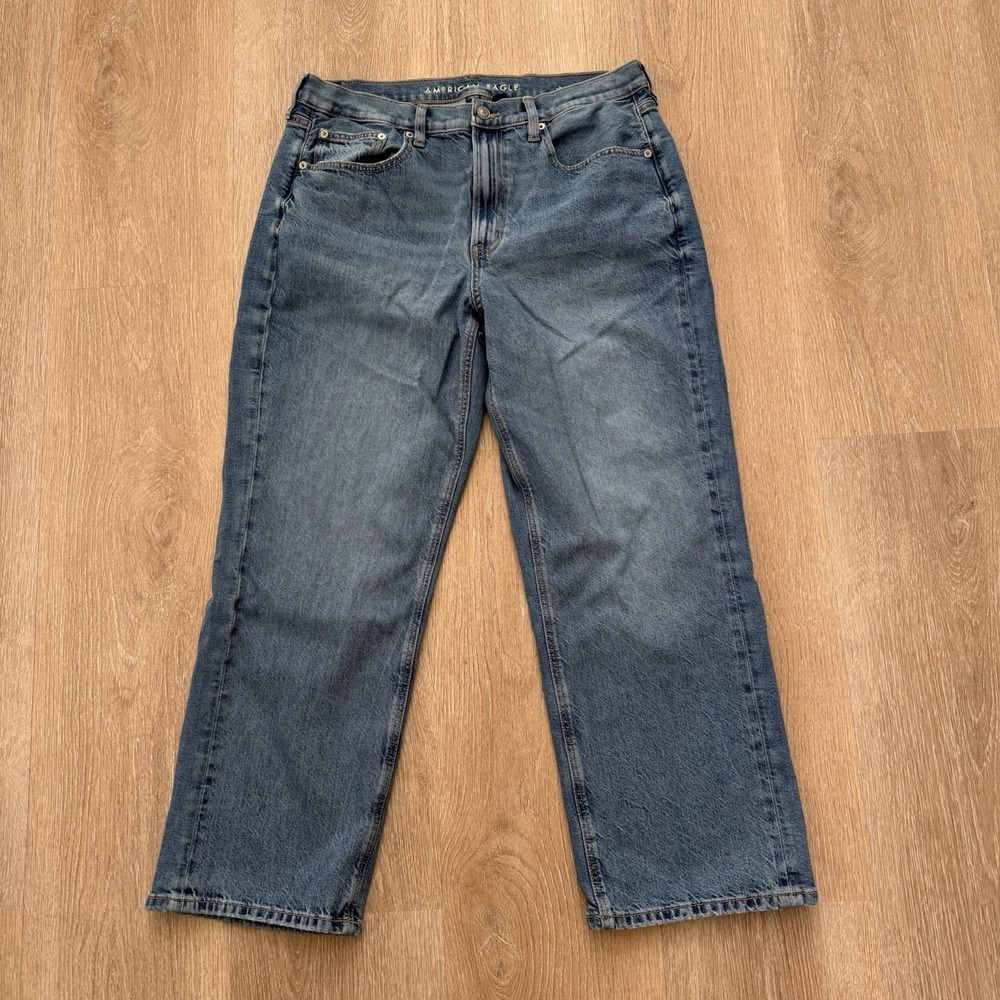American Eagle Low Rise Baggy Straight‎ Jeans Womens 12 Short Wide Leg Straight